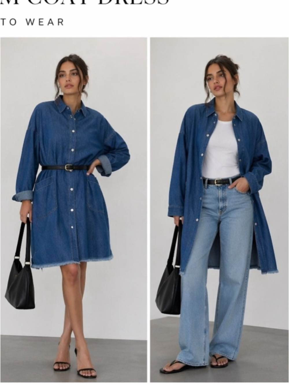 Zara 90s Collection Denim Coat Dress Oversized Shacket Blue Relaxed Fit NWT